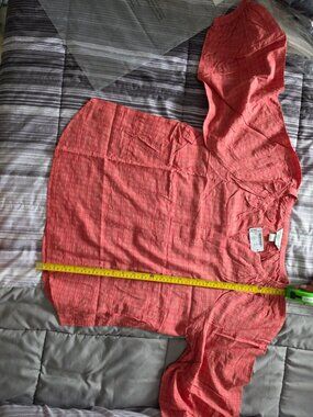 NWT Christopher and Banks Petite Coral Plaid Peasant Blouse PXL